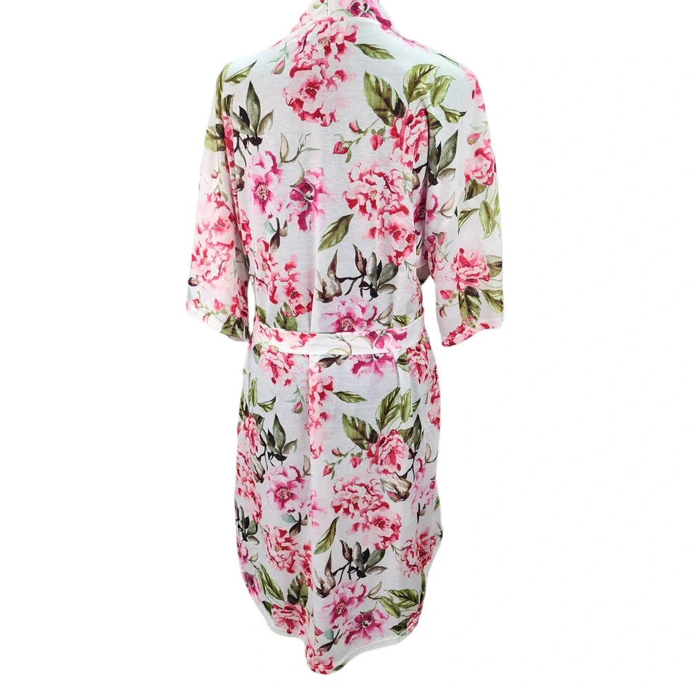 Show Me Your Mumu Robe One Size Pink White Floral “Brie Garden of Blooms” Kimono - Picture 4 of 14